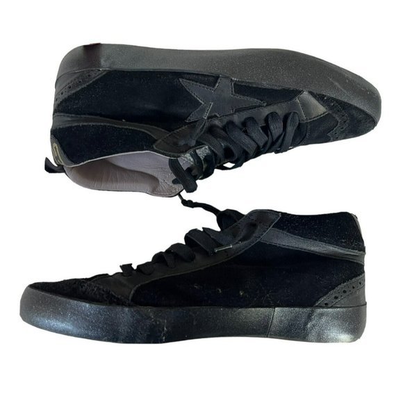 Golden Goose Mid Star Black Wing Tip Sneakers with Black Stars & Soles Sz 38 - Picture 10 of 12